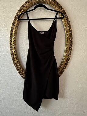 Crave Fame Black Asymmetric Slip Mini Dress